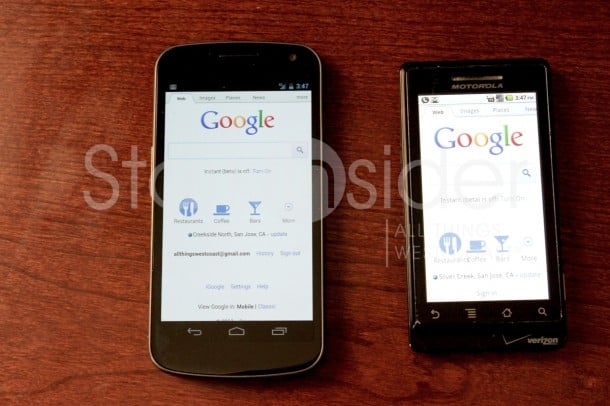Web browsing on Galaxy Nexus vs. Motorola Droid