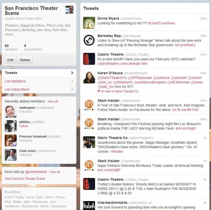 Follow San Francisco critics, theaters, trade, actors on Twitter