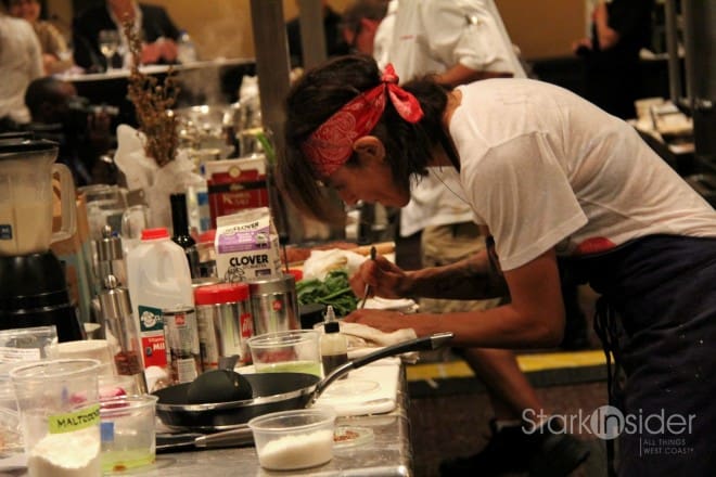 Chef Dominique Crenn (Atelier Crenn) competing at an event in San Francisco.