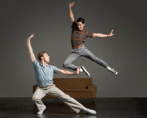 Jamie McRea (Leo Ash Evens) & Alejandro Candelaria (Michael Rosen) in TheatreWorks Somewhere. (Photo: Tracy Martin)