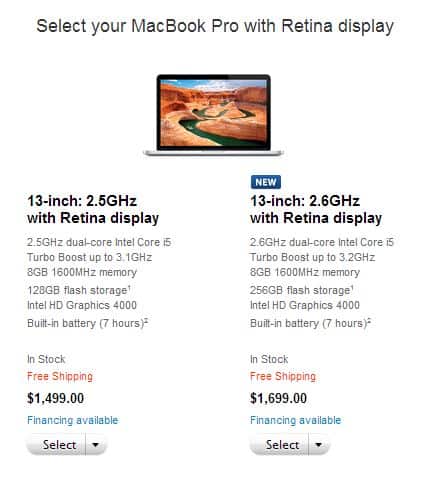 An Apple MacBook Pro with Retina Display can now be had for $1,499 - a $200 (12%) discount from the launch price.