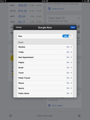 Google Now Cards - iPad Mini