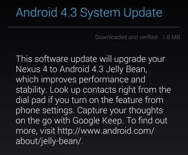 Android 4.3 Update - Nexus 4