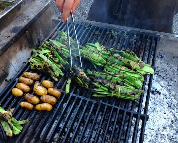 Grilling flavorful organic veggies for our dinner