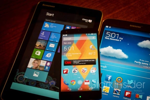 LG Nexus 5 with Lenovo Miix 2 and Samsung Tab 7 tablet