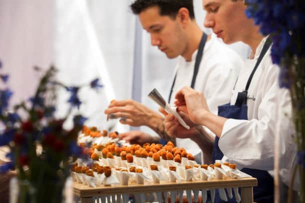 Zen and the art of rolling coronets - a French Laundry classic served at the Saturday Auction lunch. Photo by Jason Tinacci for the Napa Valley Vintners.