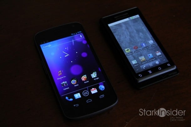Samsung Galaxy Nexus (2011) on left with Motorola Droid (OG Droid, 2009). 