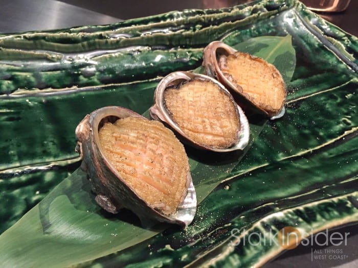 Abalone for the next dish was presented on a gorgeous plate. 