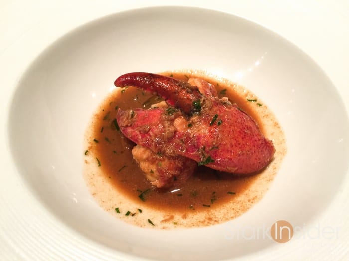 Braised Canadian Lobster with Tarragon. I really enjoyed this dish. While the lobster was good, it was the sauce of preserved Meyer lemon and tarragon which I enjoyed the most. I was brought a side of bread to soak up all the juices. 