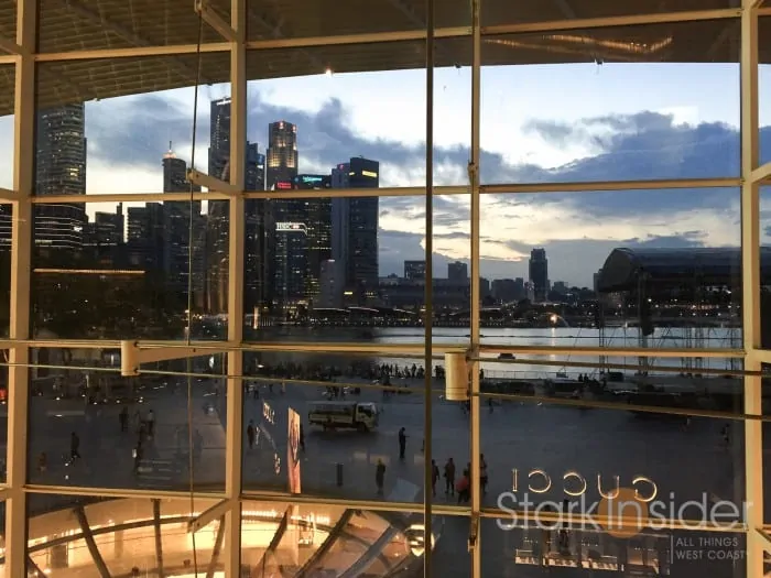 Spectacular view of Singapore from the dessert lounge at Waku Ghin. This same area would be the scene of Singapore's 50th anniversary just a few days later. 