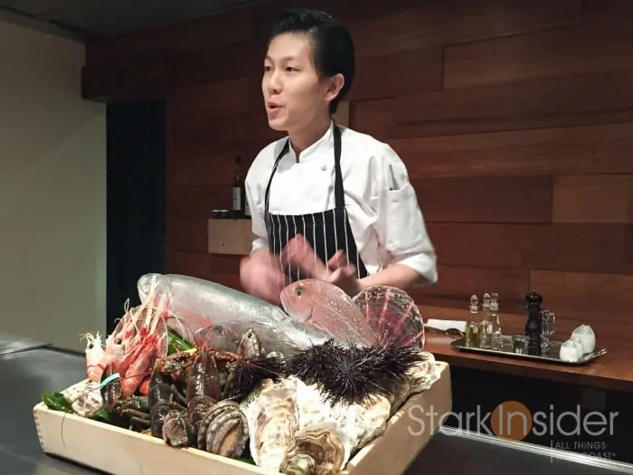 Chef Jason presents the box of fresh ingredients to be used for this evening's meal. It looked like the treasure of an Iron Chef battle where the secret ingredient is "Jewels of the Sea". Part of me also wondered if these were really the ingredients to be used for the evening - they looked to perfect. I wanted to reach out to make sure they weren't plastic. 