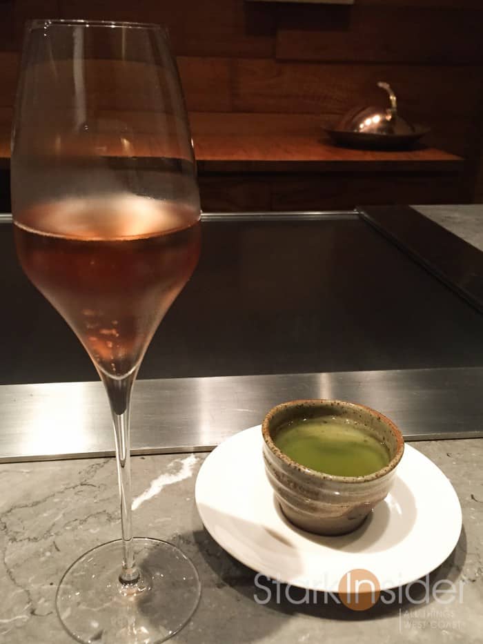 Found both the Champagne and the green tea paired well with the 10 dishes. Chef Tetsuya's cuisine has been described as Modern Japanese.