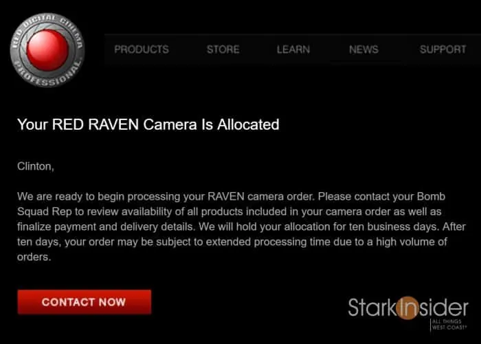 RED Raven allocation email - Stark Insider