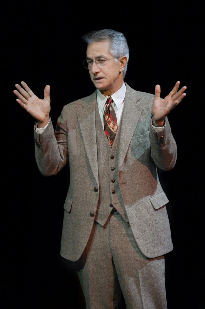 Dr. Philip Cotton (played by David Strathairn) describes the extent of the injuries suffered by his patient, Chester Bailey, in the world premiere staging of Joseph Dougherty's Chester Bailey playing now through June 12, 2016 at A.C.T.'s Strand Theater. Photo by Kevin Berne