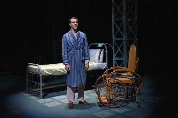 Chester Bailey (played by Dan Clegg) describes the events before his devastating injuries in the world premiere staging of Joseph Dougherty's Chester Bailey playing now through June 12, 2016 at A.C.T.'s Strand Theater. Photo by Kevin Berne