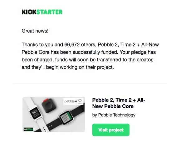 Pebble 2016 Kickstarter Campaign email results