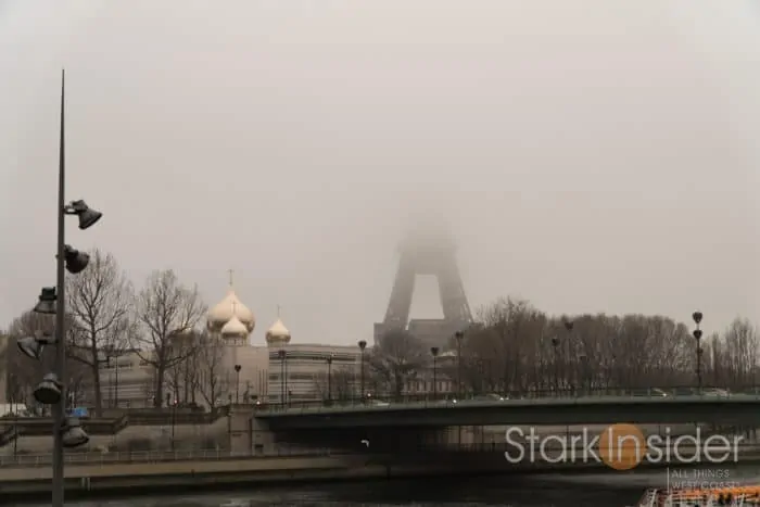 Scene from 3 Days in Paris - Effiel Tower in fog
