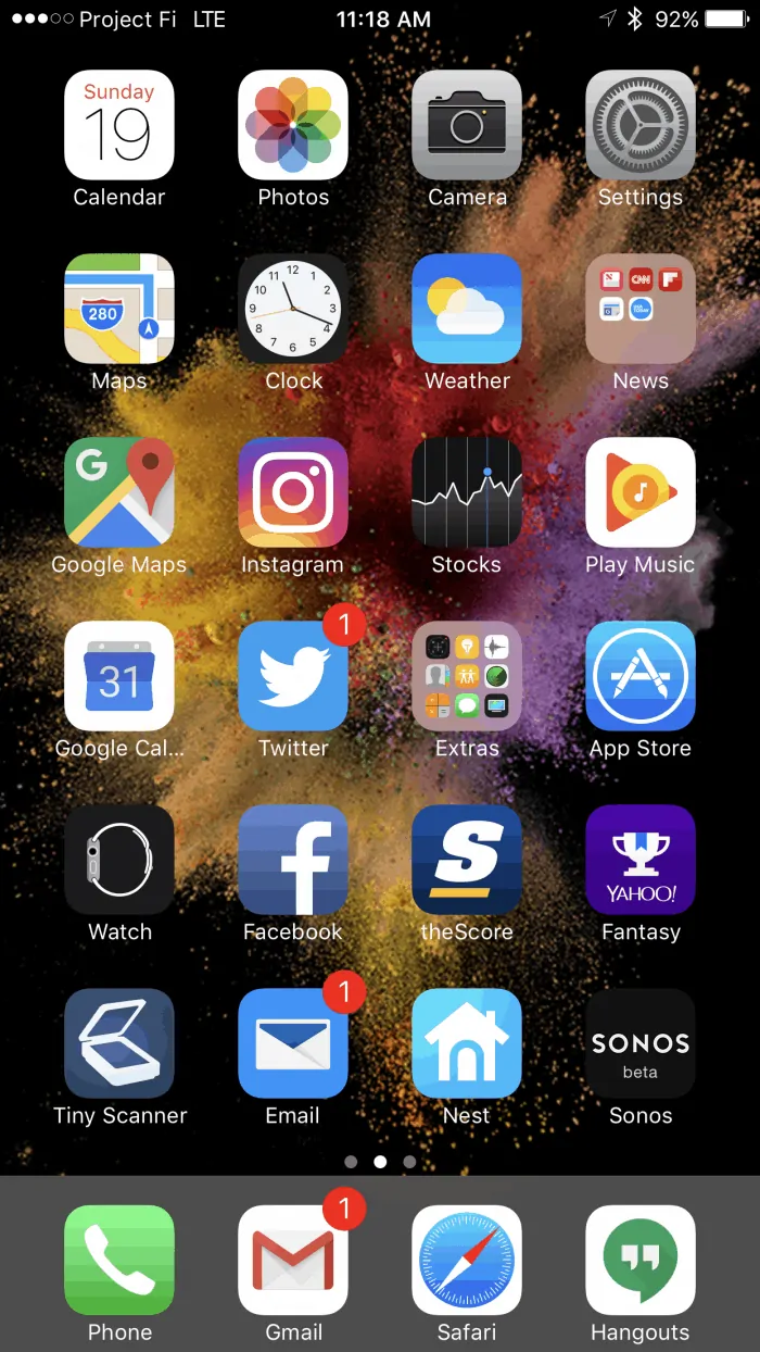 Apple iPhone 7 Plus Home Screen