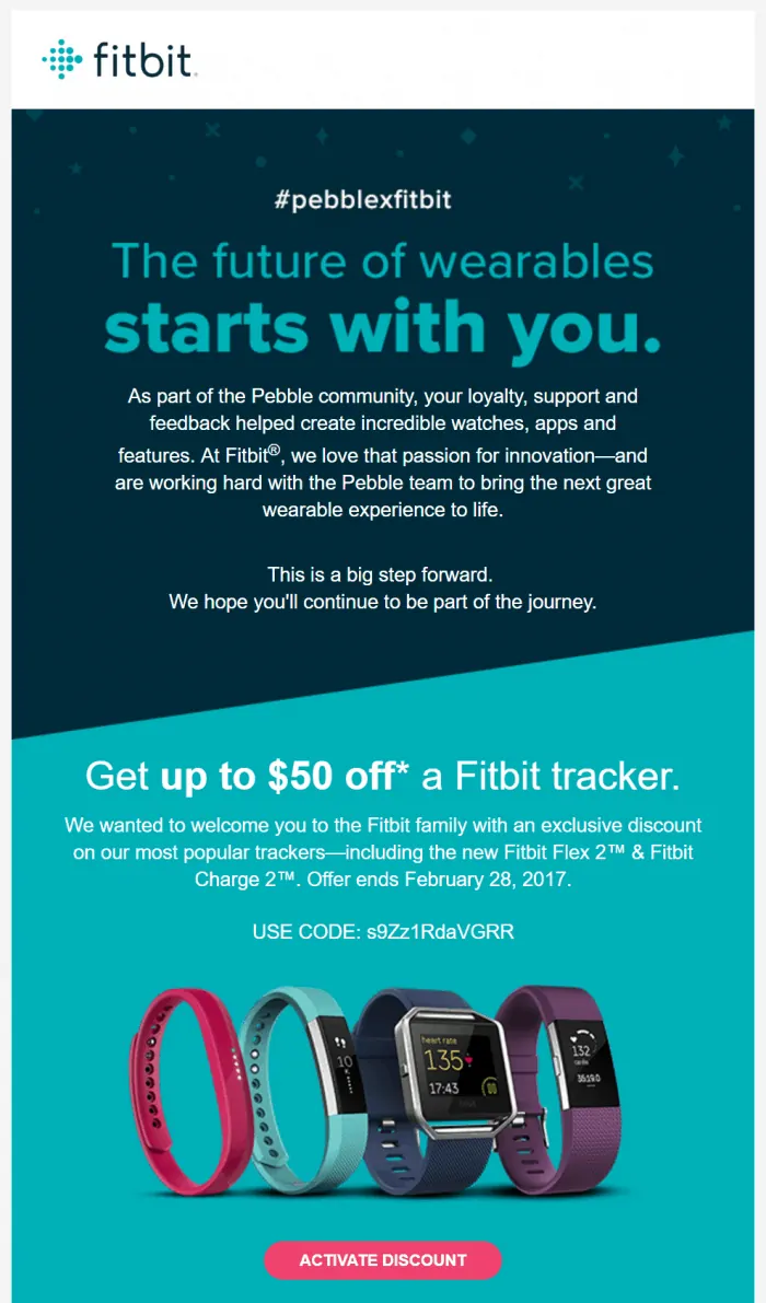 Fitbit offers discount to Pebble owners