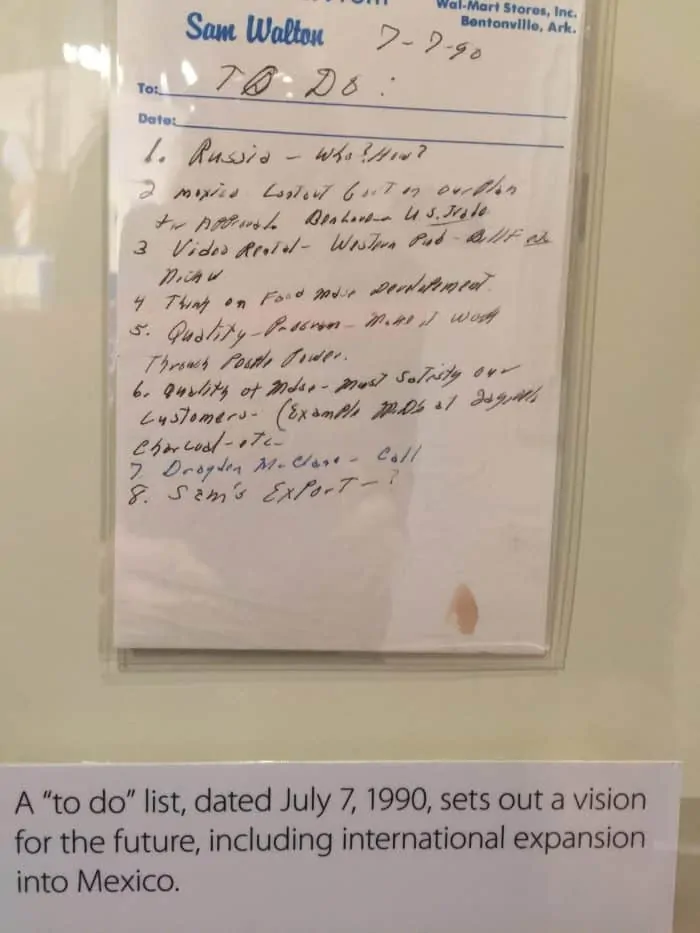 Walmart Museum: Sam's prophetic To-Do list