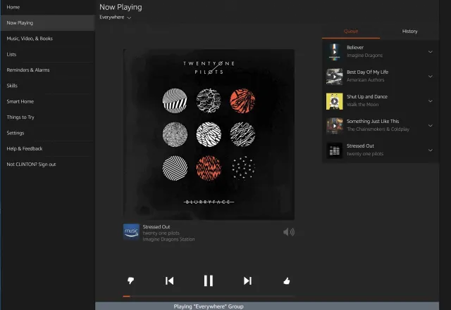 Amazon Alexa now playing music interface (Web)