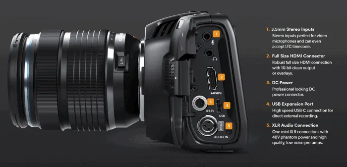 Blackmagic Pocket Cinema Camera 4K connection ports