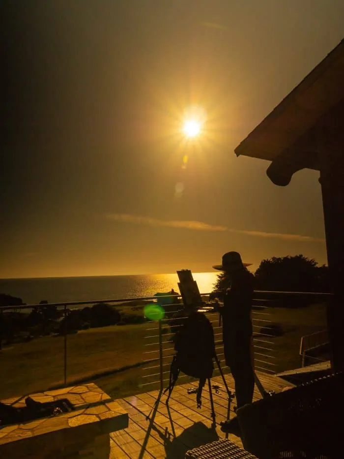 Loni Stark plein air painting in Mendocino