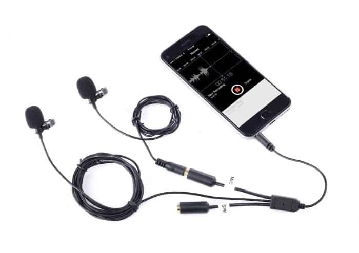 Movo Professional Lavalier Lapel Clip-on Interview Microphone with Secondary Mic & Headphone Monitoring Input