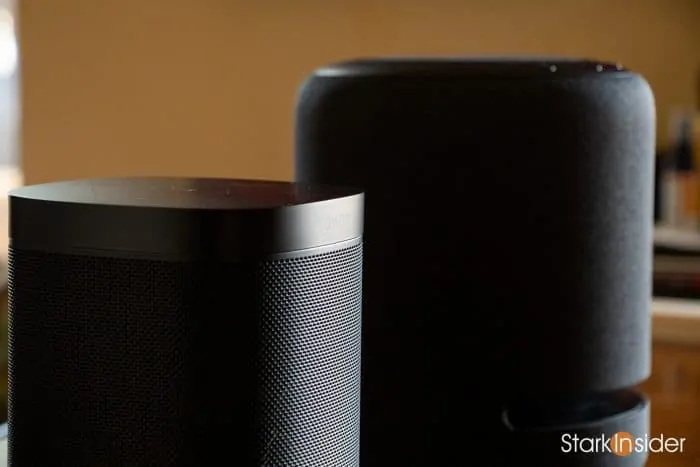 Sonos One and Amazon Echo Studio smart speakers.