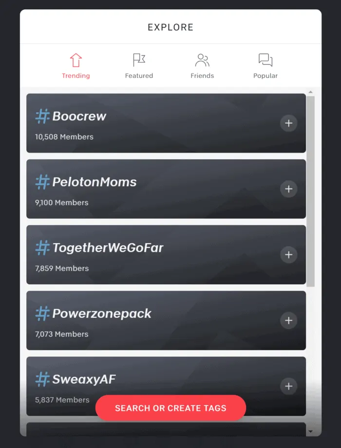Peloton create and share tags - new feature for bike, tread, iOS App