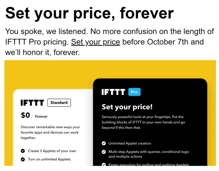IFTTT Pro - set your price marketing promotion