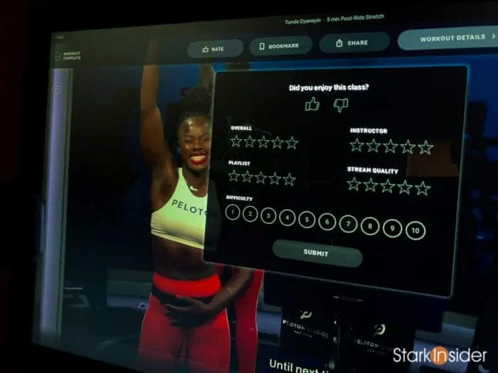 Peloton post-ride review rating options interface