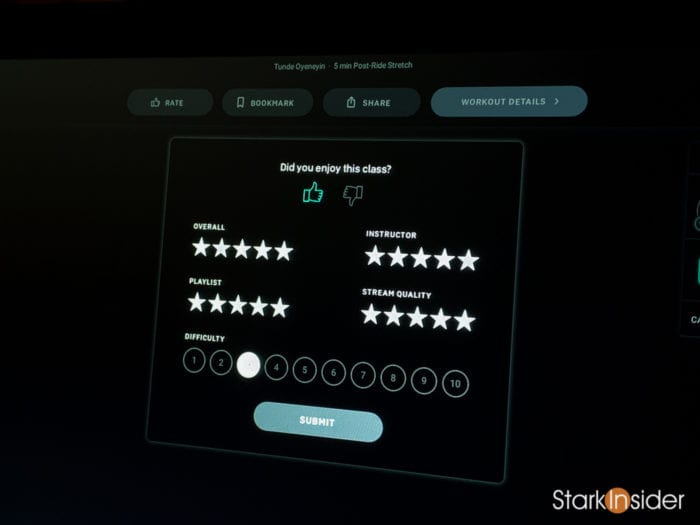 Peloton post-ride review rating options interface