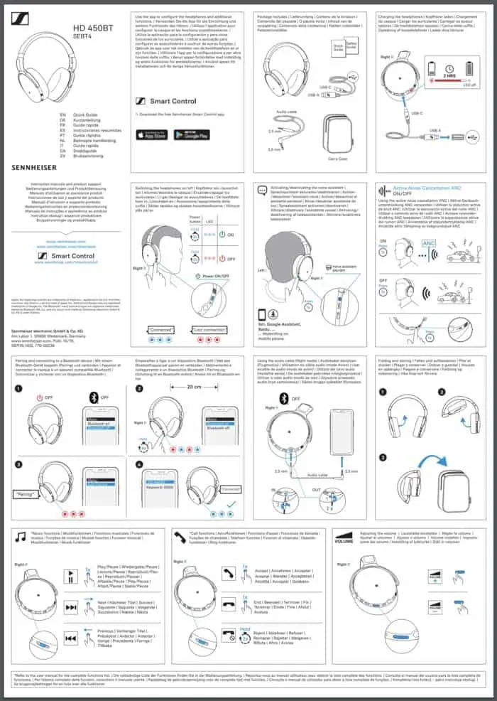 Sennheiser HD 450BT headphones - Quick Guide