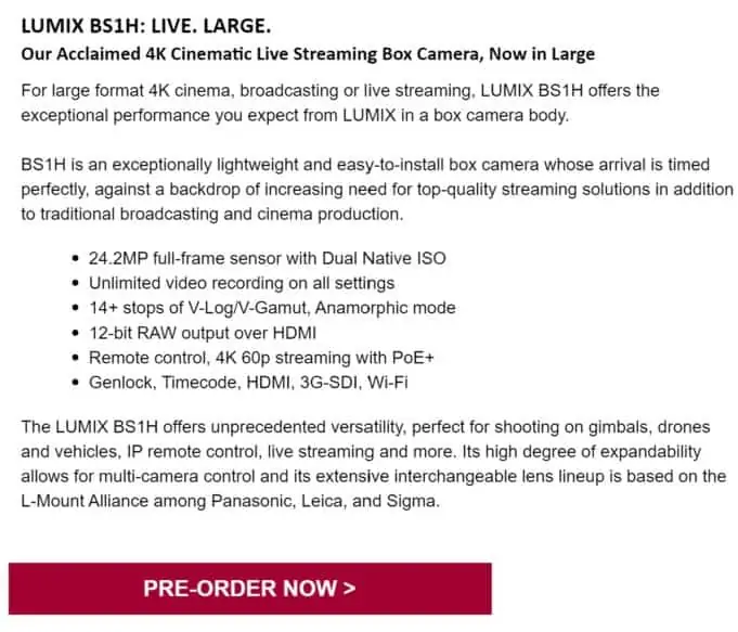 Panasonic Lumix BS1H Box Camera - Thoughts on new L-mount model