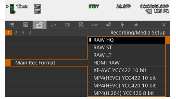 Canon EOS Cinema R5 C video menu recording options