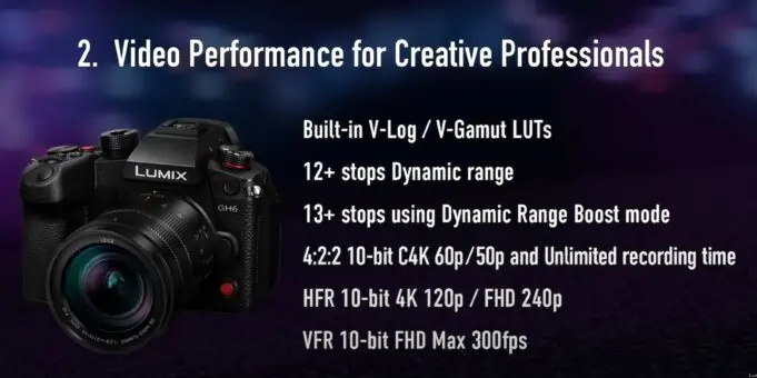 Video specs, V-Log, dynamic range, frame rates