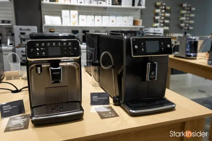 Philips 4300 next to Saeco Xelsis super-automatic expresso machine comparison