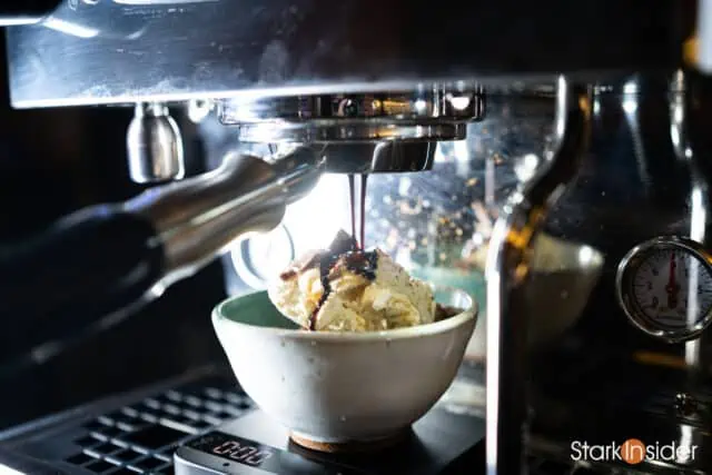 How to Make an Affogato espresso dessert - pouring espresso shot tips