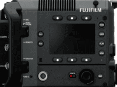 Fujifilm GFX Eterna side view camera body features buttons