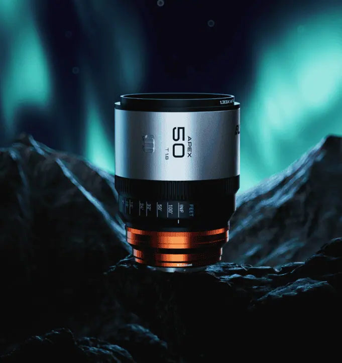 Introducing APEX, the World's First Autofocus Anamorphic Lens- Designed for APS-C sensors, the Apex features a fast T1.8 aperture with a 1.33x squeeze, oval bokeh, barrel distortion and silver flares.