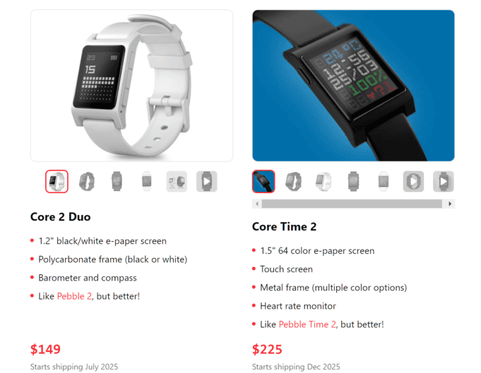 Pebble Smartwatch Comparison Table Core 2 Duo Core Time 2 Color