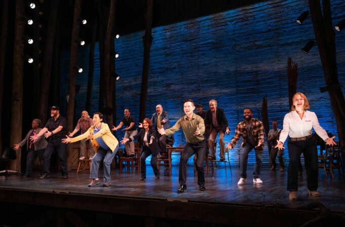 The hit Broadway musical "Come From Away" will be presented by TheatreWorks Silicon Valley in Season 55, directed by Founder/ Artistic Director Emeritus Robert Kelley. "Come From Away" will perform April 15 – May 10, 2026. Pictured is the Broadway cast.Photo Credit: Matthew Murphy