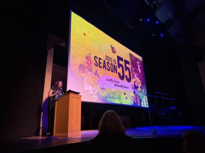TheatreWorks announces season 55 TheatreWorks Artistic Director Giovanna Sardelli announces Season 55 from the stage of Mountain View Center for the Performing Arts. Photo Credit: Jonathan Amores