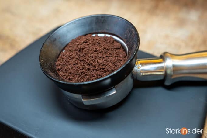 Distributing espresso grounds evenly using a dosing funnel