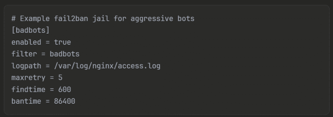 Example Fail2Ban jail configuration rules for blocking bad bots on Stark Insider.