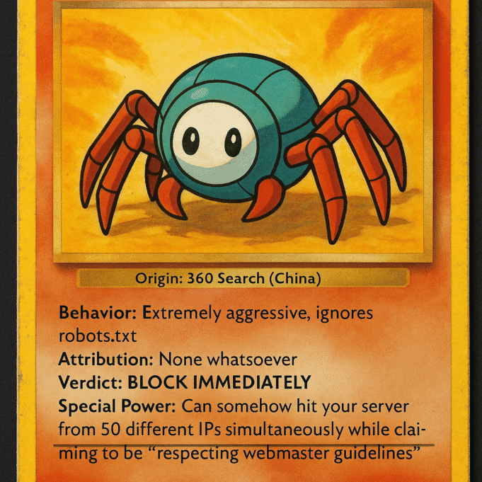 360Spider trading card showing a teal spider with red legs; “BLOCK IMMEDIATELY.”