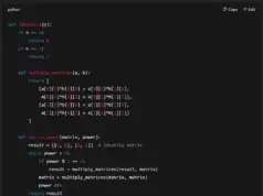 Python code for Fibonacci number generation using matrix exponentiation.