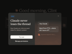 Anthropic Supercharges Claude Sonnet 4 with 1 Million Token Context Window Claude AI memory feature pop-up reading “Claude never loses the thread,” showing an example of resuming a past conversation.