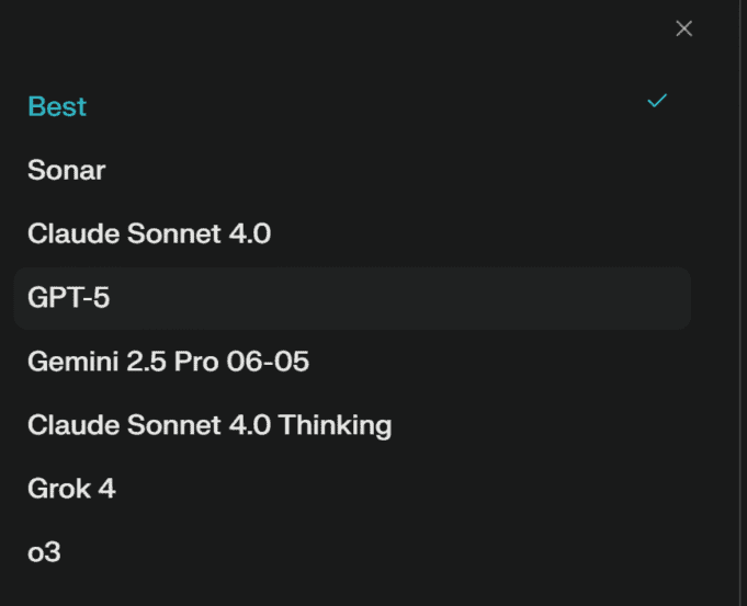 LLM model selector in Comet Assistant UI